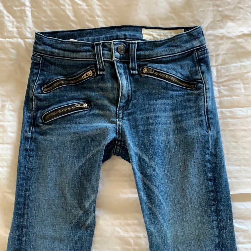 Rag & Bone "Oil Stain" ankle zipper skinny jeans
